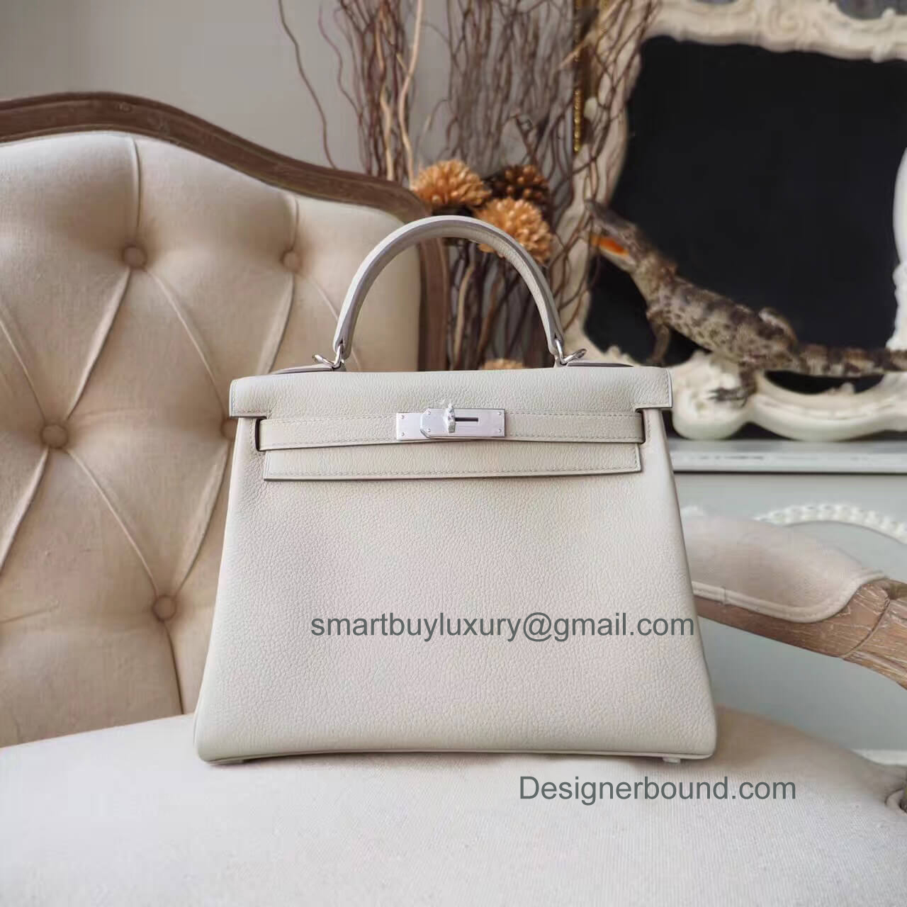 Hermes Kelly 28 Bag in ck80 Pearl Grey Togo PHW